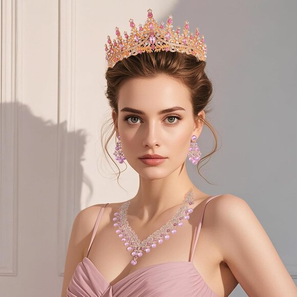 Women’s Crystal Tiara Crown Jewelry Set For Weddings Proms Halloween - Picture 4 of 9